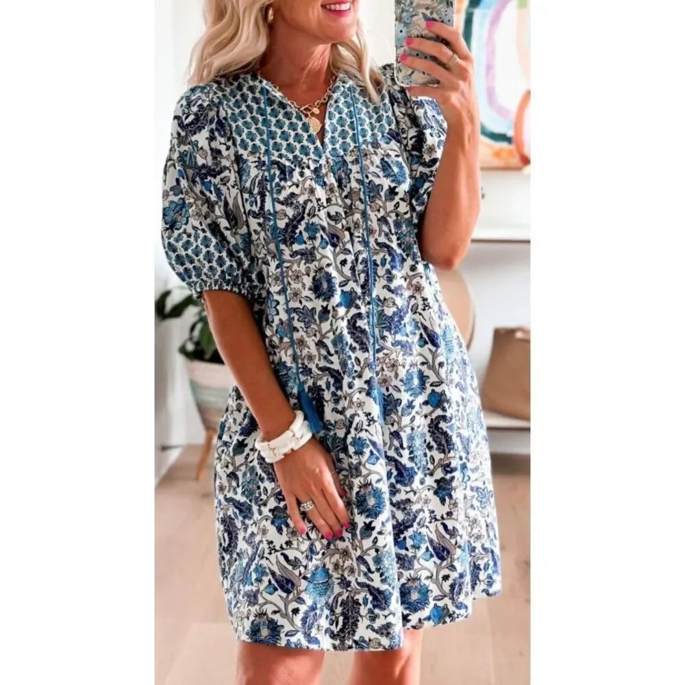 Knox Rose blue bohemian tassel tie dress size XS